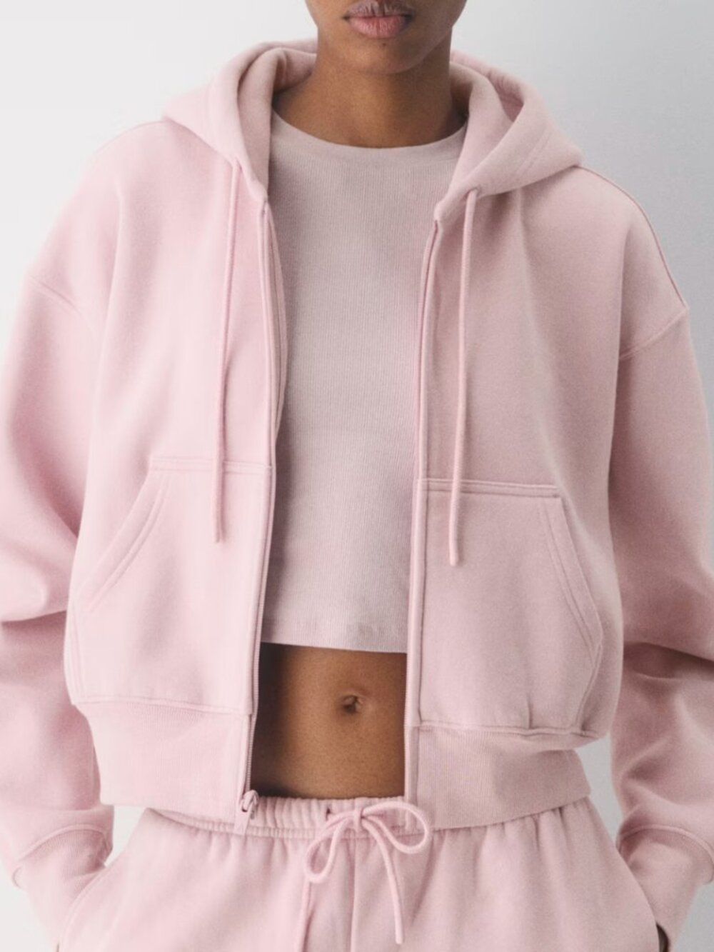 Aritzia Light Pink Cropped Zip Hoodie